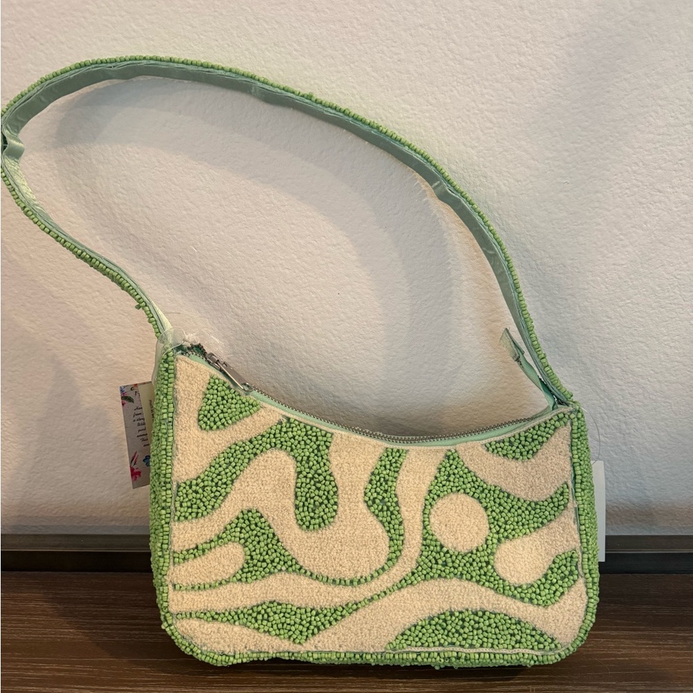 Green and Cream Patterned Women's Bag